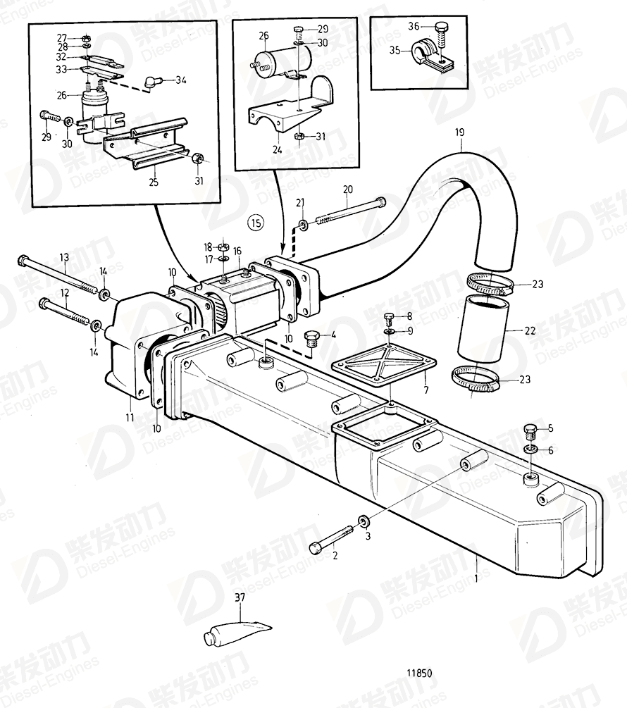 volvo penta Inlet pipe 465953 Drawing volvo penta Inlet pipe 465953 Drawing